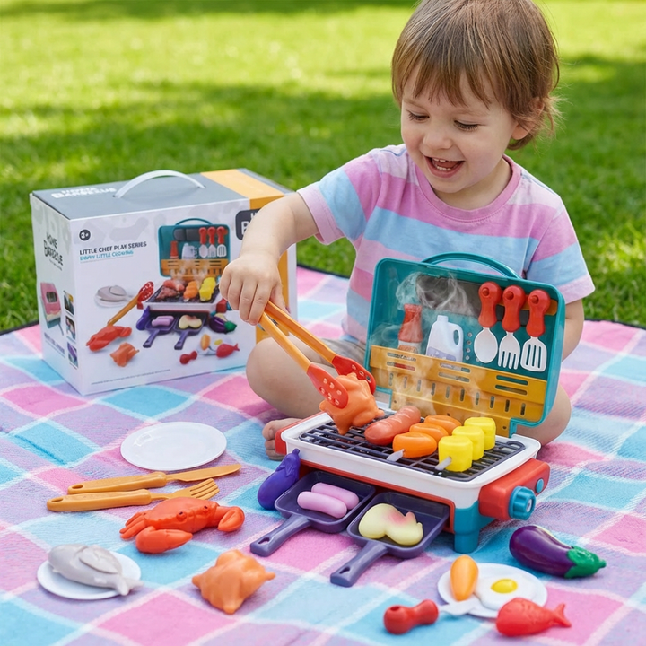Pädagogisches Kindergrill-Spielzeug fördert feinmotorische Fähigkeiten & kreatives Rollenspiel mit Rauchfunktion.