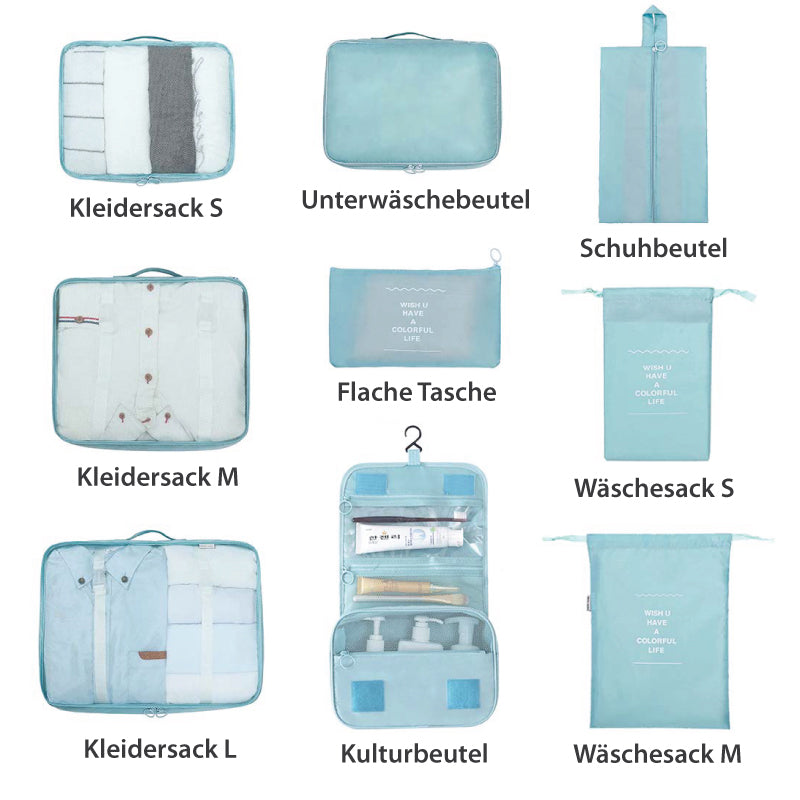 Platzsparendes 8-teiliges Koffer-Organizer-Set: Packwürfel für ordentliches und leichtes Reisegepäck.