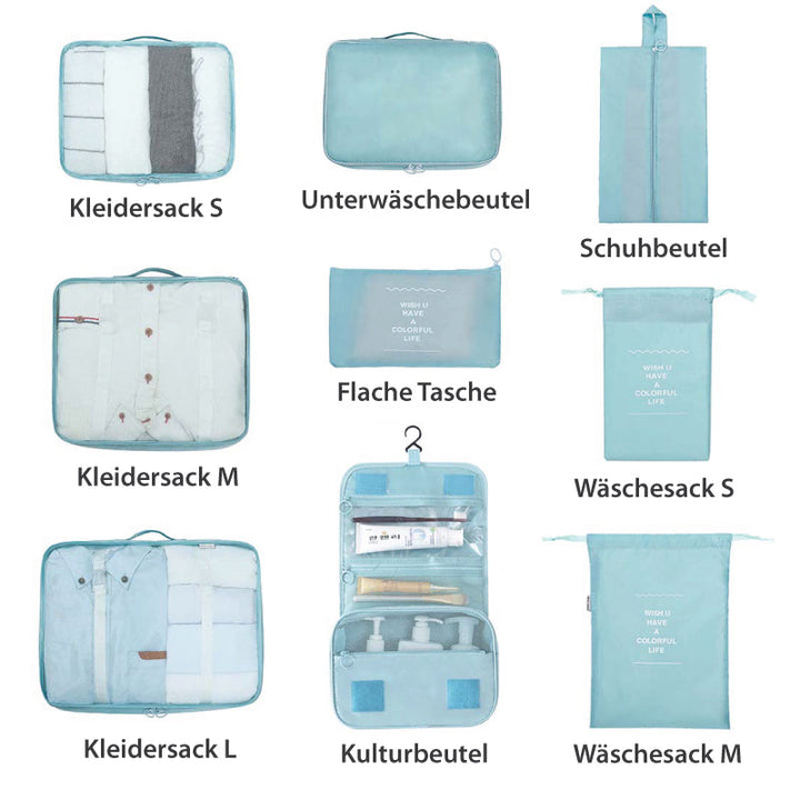 Platzsparendes 8-teiliges Koffer-Organizer-Set: Packwürfel für ordentliches und leichtes Reisegepäck.
