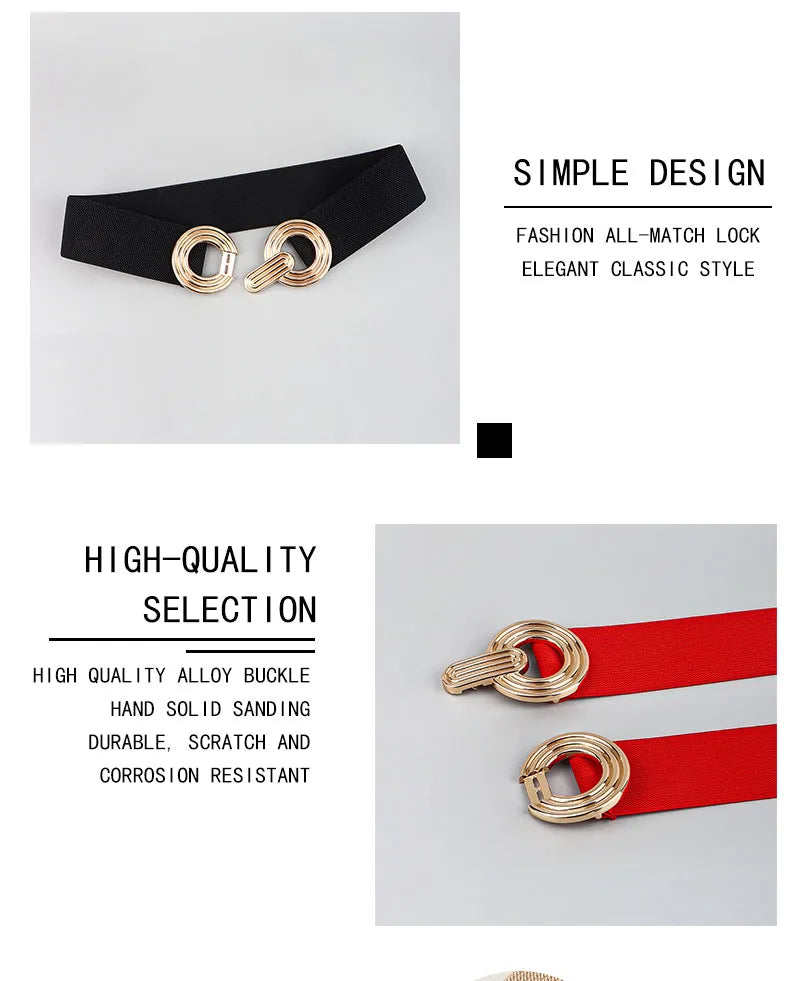 Trendiger Damen Modegürtel mit runder, minimalistischer Schnalle. Ideal für aktuelle Looks und Outfits.