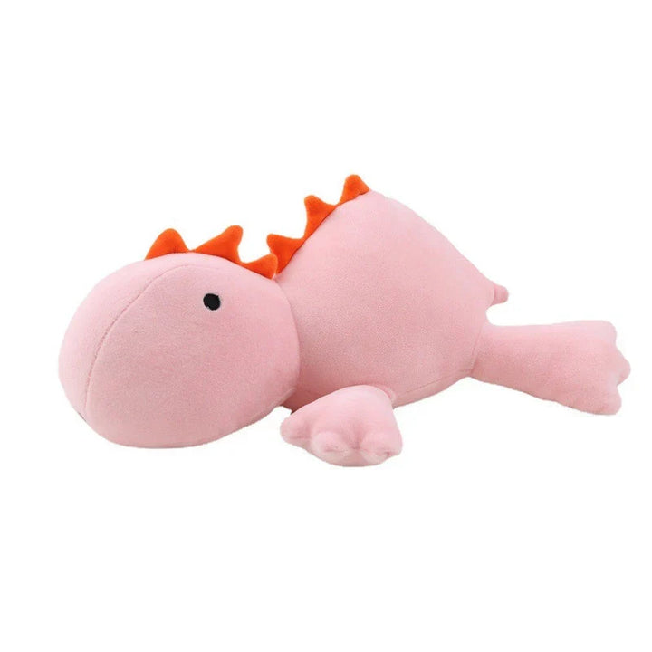 Kind umarmt beruhigendes, gewichtetes Dinosaurier-Kuscheltier. Plüschtier für mehr Geborgenheit & Stressreduktion.