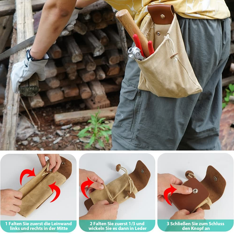 Kompakte, faltbare Outdoor-Gürteltasche aus Canvas, freihändig für Wanderungen & freie Hände.