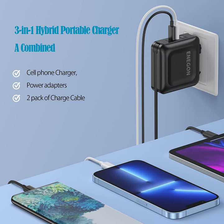 Kompakte mobile Powerbank 15000 mAh mit Schnellladefunktion & AC-Stecker für Reisen.