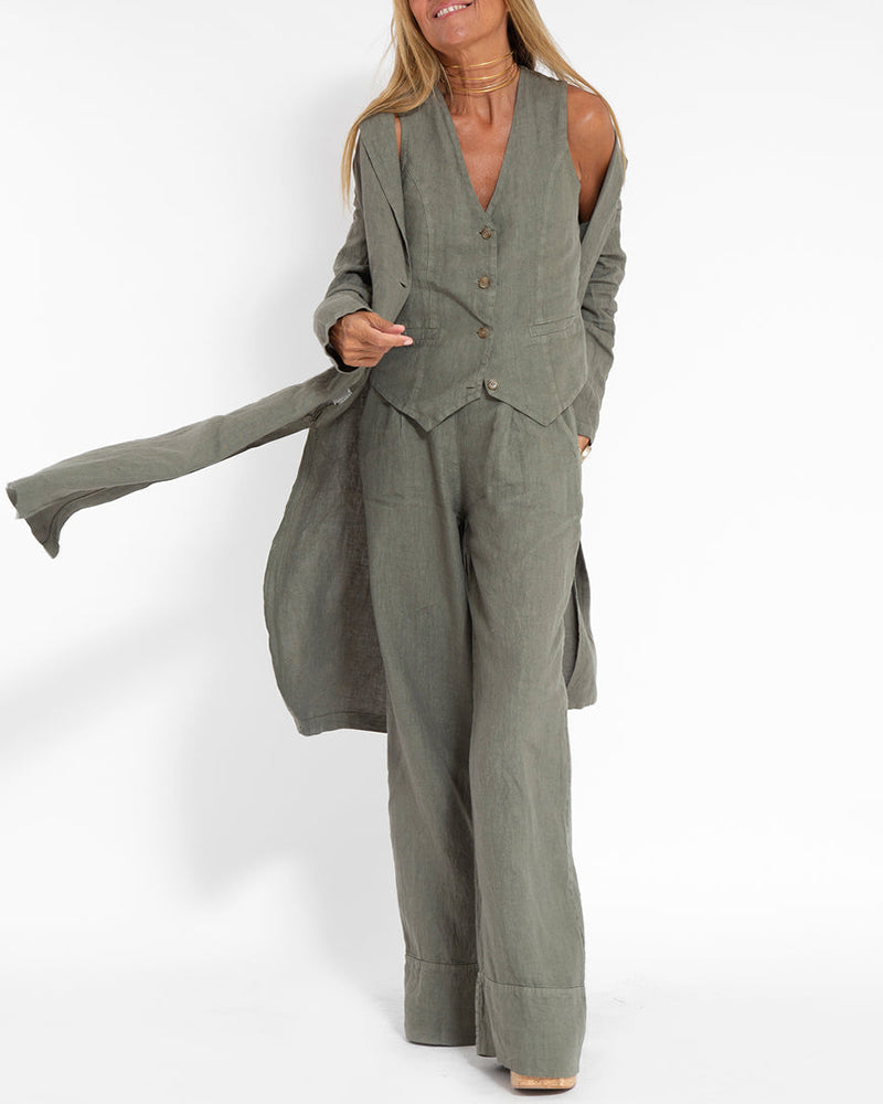 Damen Herbst 2-teiliges Set: Elegante Weste & weite Hose. Ideal für Freizeit & Urlaub.