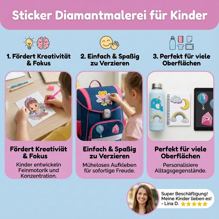 Geschenkidee: Diamantmalerei Sticker Set für Kinder, kreativer Bastelspaß mit funkelnden DIY-Stickern.