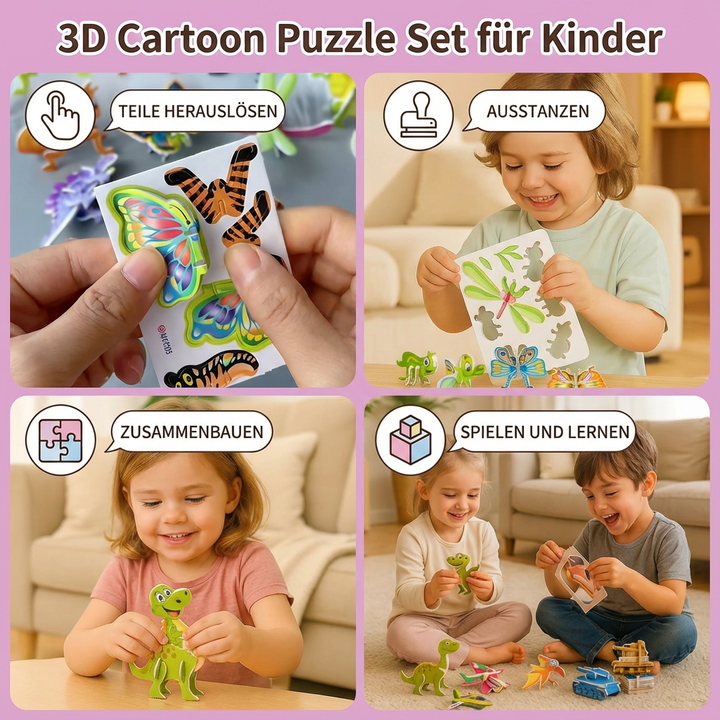 3D Tier-Puzzle für Kinder, lustiges Cartoon-Design, ideal zur Förderung der Feinmotorik.