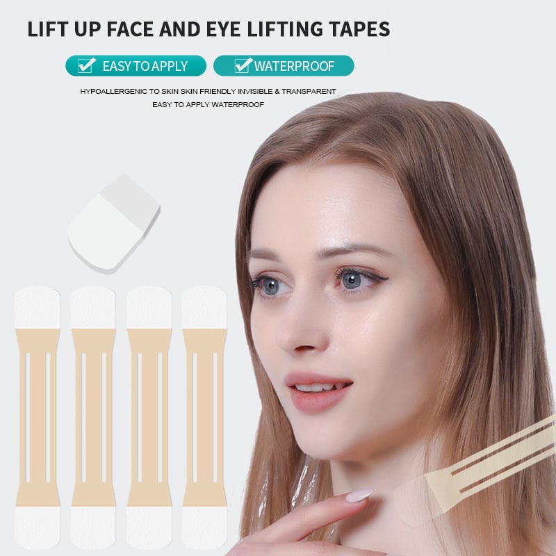 Frau wendet das Lifting Tape am Hals an für sichtbare Halsstraffung und Anti-Aging-Effekt.