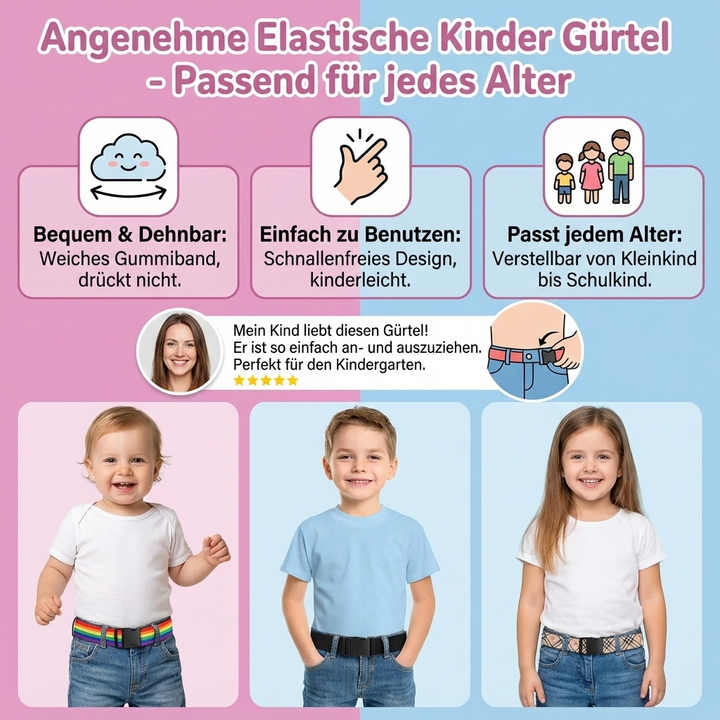 Farbenfroher Kindergürtel mit Punkten, elastisch, ideal für Komfort & Stil.