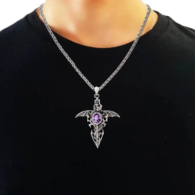Mächtiges Schutz-Amulett: Vintage Drachen-Halskette mit geheimnisvollem Dämonenkristall für Unisex.