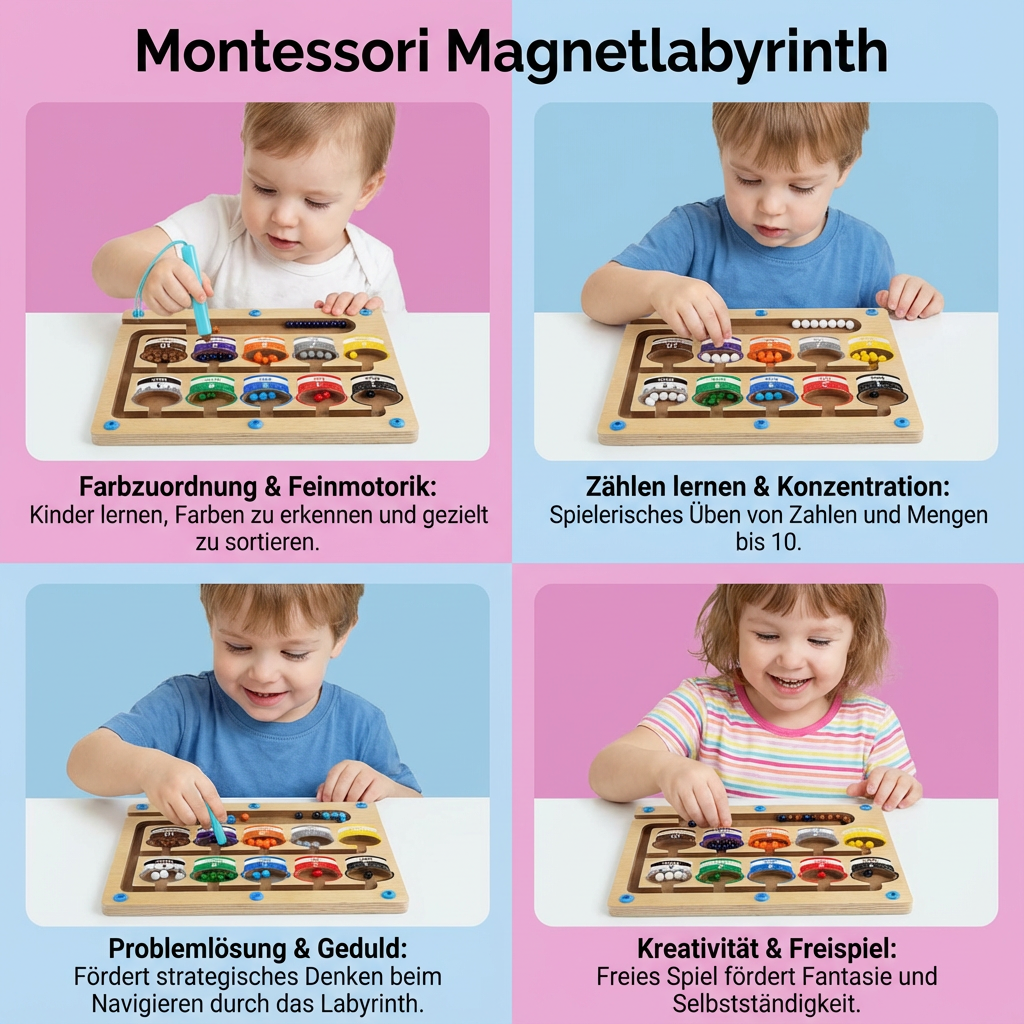 Pädagogisches Magnetlabyrinth, entwickelt logisches Denken & Problemlösung. Ideales Konzentrationsspiel für Kinder.