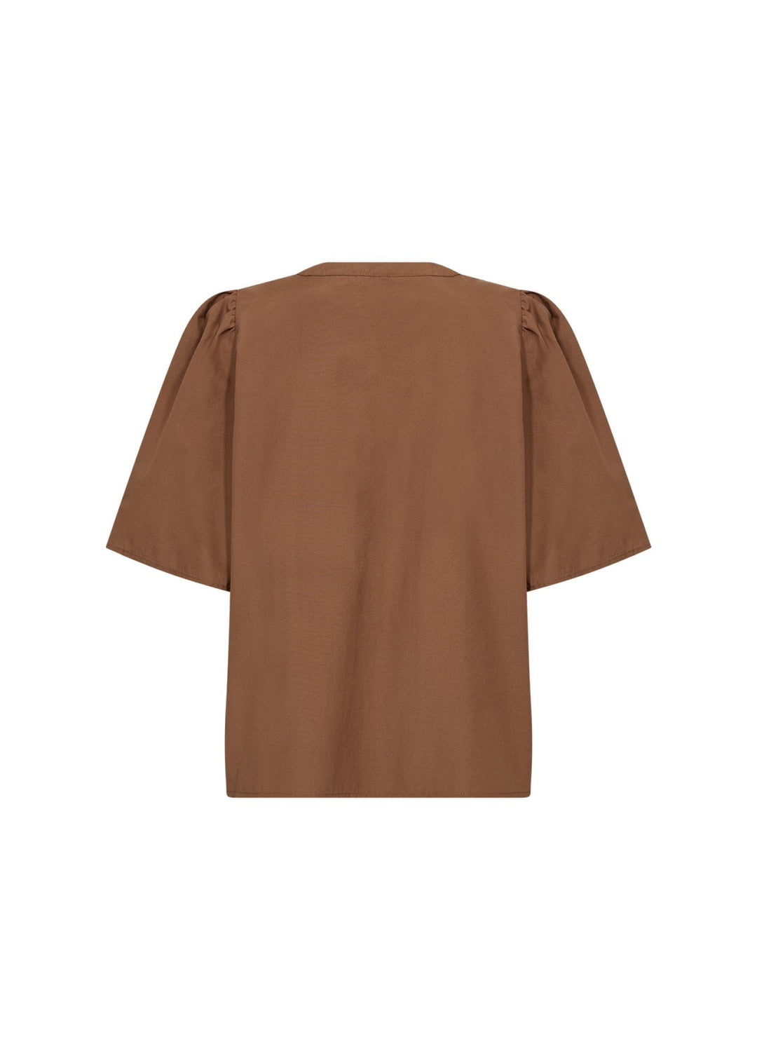 Modische Damenbluse, kurzärmelig, mit Rundkragen und dezenten Knöpfen. Ideal für Business & entspannte Outfits.