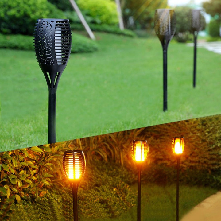 Realistische Flammenlampe: 2er Set Solar LED Fackeln, IP65 wetterfest, für Garten und Außenbereich geeignet.