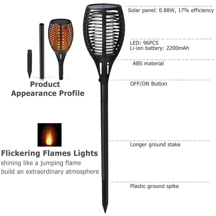 Stimmungsvolle Gartendeko: 2 Solar LED Fackeln mit lebensechter Tanzflamme, automatisch und energiesparend.