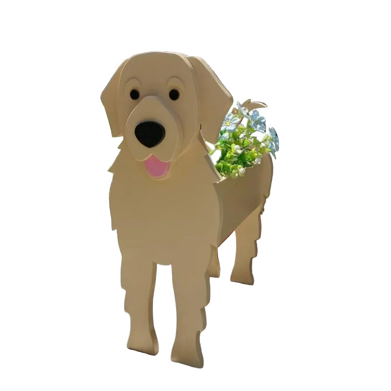 Süßer Hunde-Blumentopf, handbemalt, ideal als Tierdeko für Garten & Terrasse.