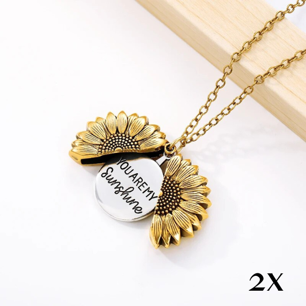 Schicke Sonnenblumen-Medaillonkette aus Edelstahl, 'Du bist mein Sonnenschein', bedeutungsvoller Damenschmuck.