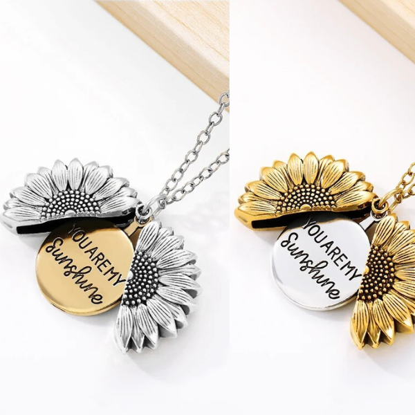 Wunderschöne Medaillonkette, Sonnenblumen-Design, Edelstahl, perfekt als sentimentales Liebes- oder Freundschaftsgeschenk.