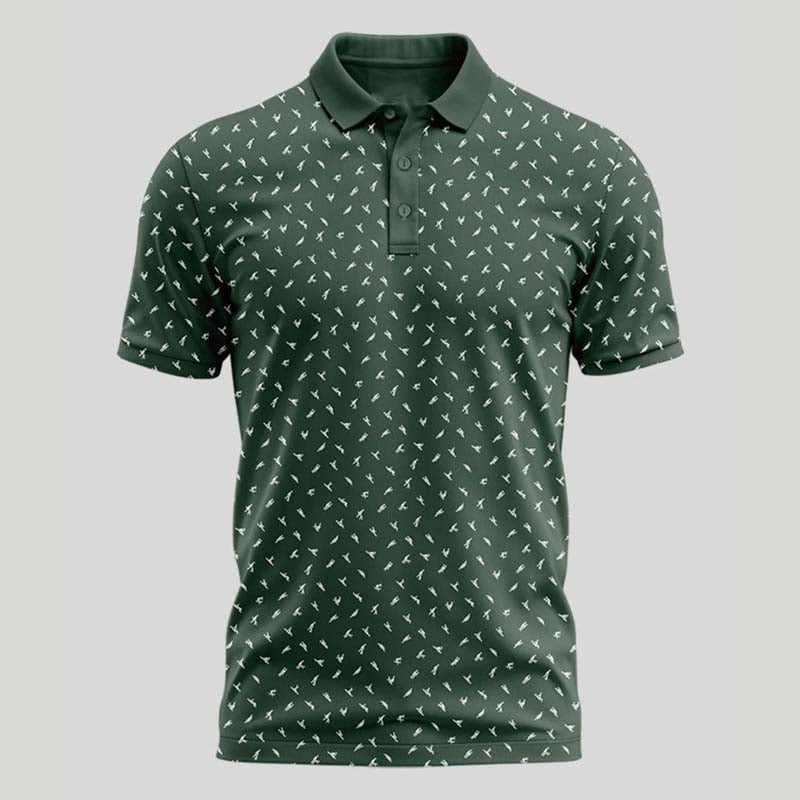 Stylisches Herren Poloshirt schwarz mit Print; stretch und atmungsaktiv für sportliche Looks.
