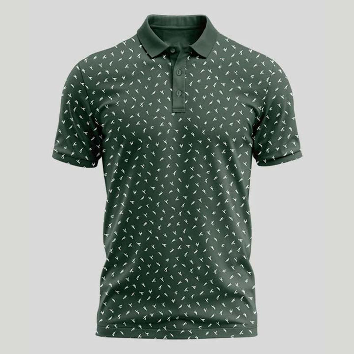 Stylisches Herren Poloshirt schwarz mit Print; stretch und atmungsaktiv für sportliche Looks.