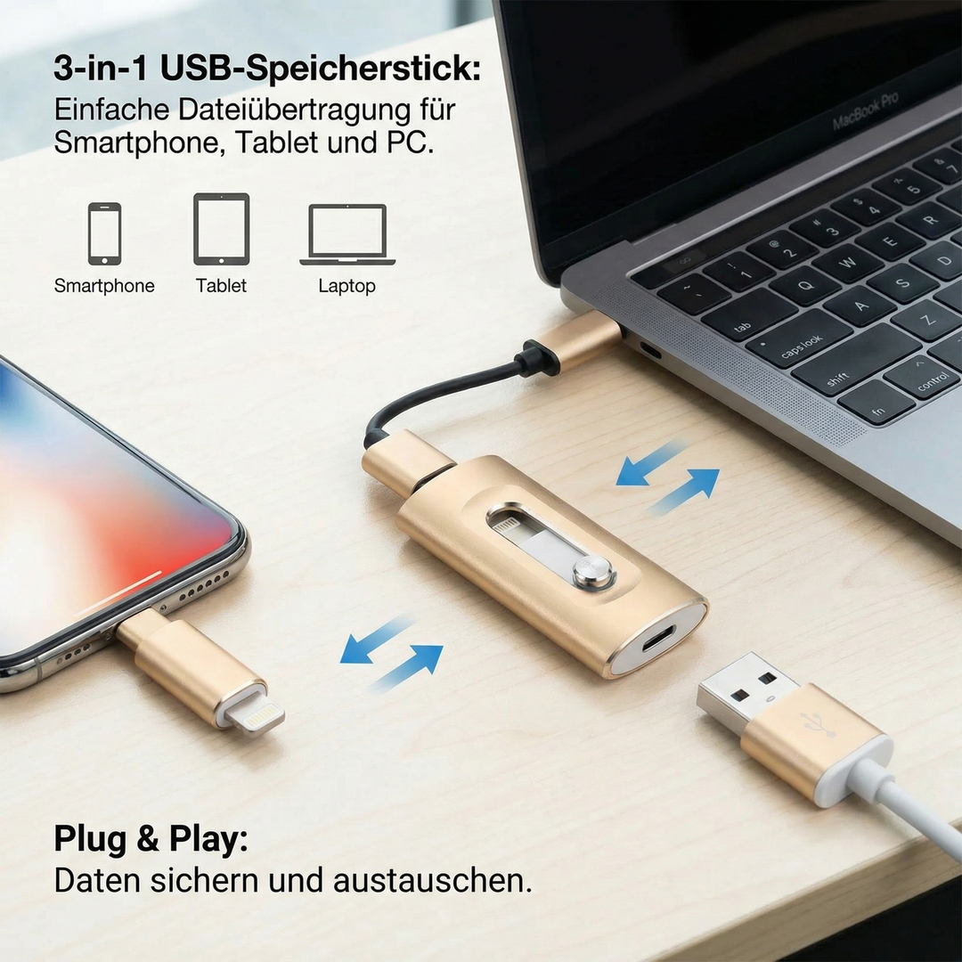 Externer USB-Speicherstick mit OTG-Funktion für Smartphones. Speichererweiterung und Datensicherung für Android & PC.