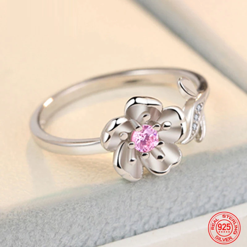 Damen Blumenring aus 925er Sterlingsilber, verstellbar. Ideal als Geschenkidee für Frauen.