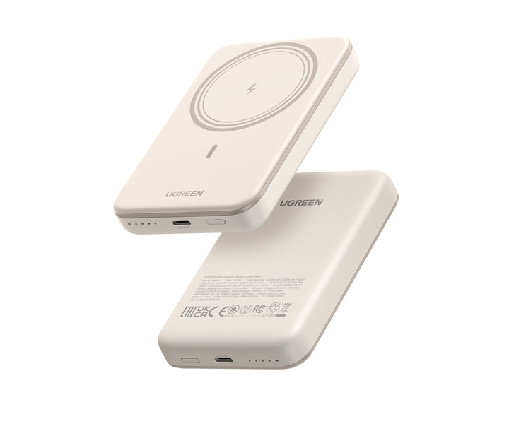 Magnetische Powerbank 10.000 mAh in Verpackung. Kabelloses 20W USB-C Schnellladegerät für Mobilgeräte.