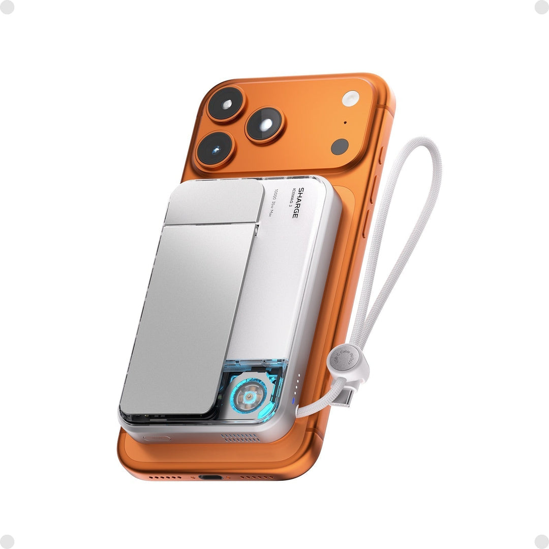 Tragbare magnetische Powerbank 10.000 mAh mit integriertem Ständer, Qi2 Wireless & USB-C.