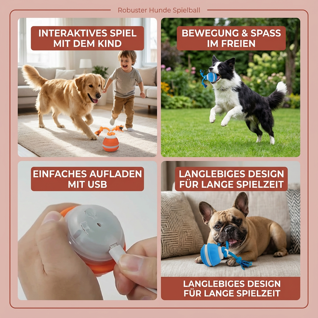 Hundeball mit Bewegungssensor & Zugseil, fördert interaktives Spiel & mentale Auslastung.