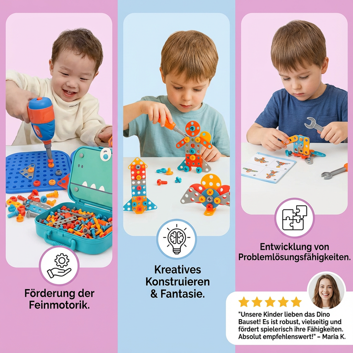 Pädagogisches Kinderbauset mit Dinosauriern, ein Lernspielzeug zur Entwicklung von Motorik & Vorstellungskraft.