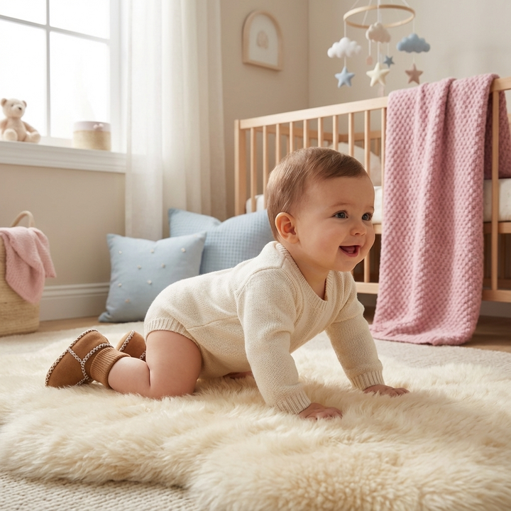 Warme Baby Winter Socken Schuhe mit rutschfester Sohle und stilvoller Wildleder Optik für sicheren Halt.