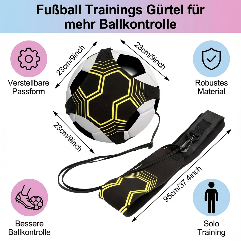 Robuster Fußball-Trainingsgürtel für Schuss-, Pass- und Dribbeltraining. Verbessert das Ballgefühl.