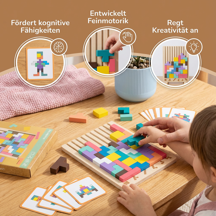 Kinder Montessori Lernspielzeug: Holz Bausteine zur Förderung von Formenlehre, Motorik & Kreativität bei Kleinkindern.