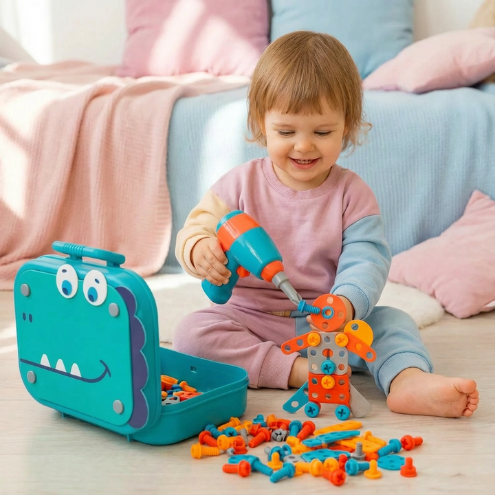 Kinder Handwerker Bauset mit Dino Spielzeug fördert Kreativität & Feinmotorik, ideales Lernspielzeug ab 3 Jahren.