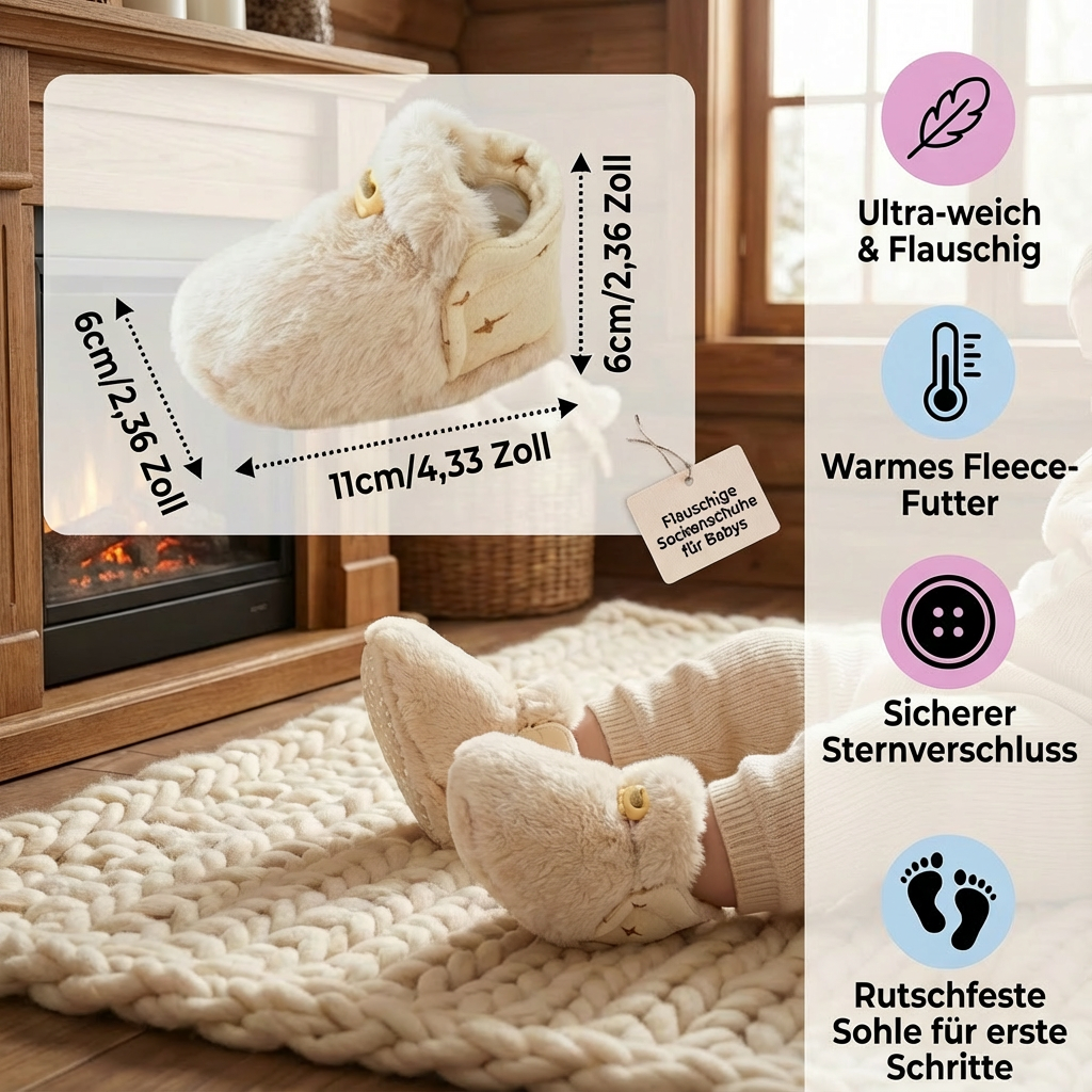Rutschfeste Baby Sockenschuhe, weich und warm für kleine Füße. Perfekt für Babymode und Erstlingsschuhe.