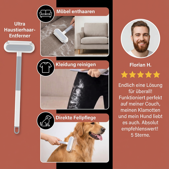Praktische Tierhaarbürste zur einfachen Entfernung von Tierhaaren auf Polstermöbeln. Ideal für Katzen & Hunde.