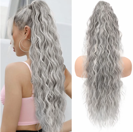 Krallenclip-Pferdeschwanz-Extension 76cm für Damen, lockig, wellig und voller Volumen.
