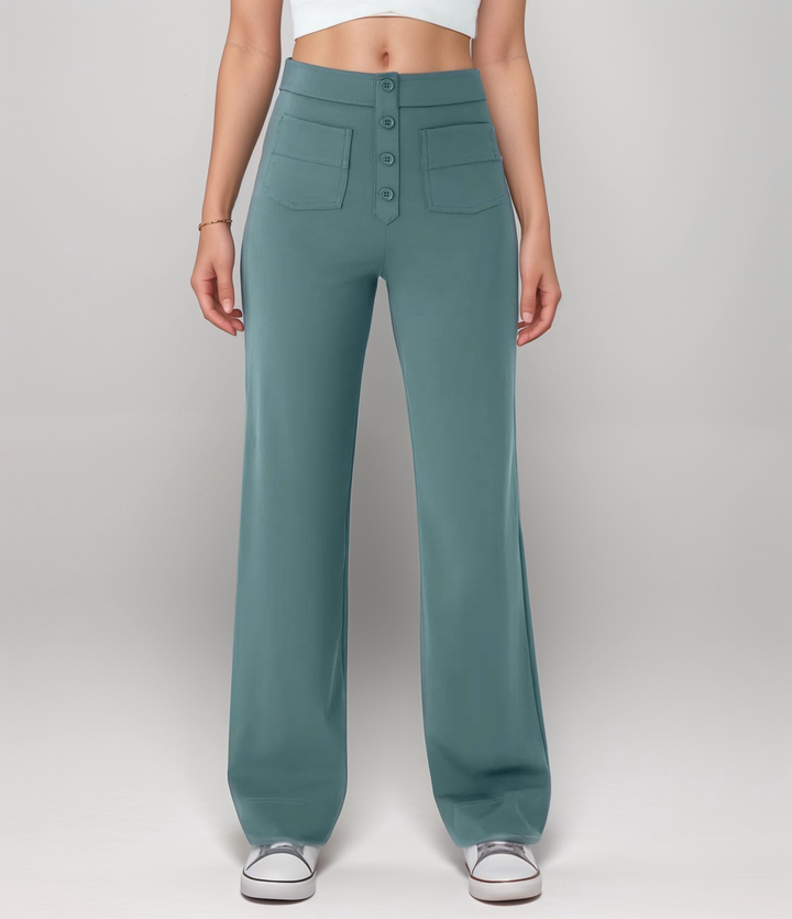 Damen Stretchhose weites Bein, High Waist, formend, ideal für komfortablen, eleganten Look.