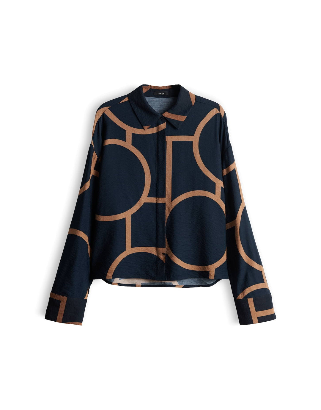Elegante Damenbluse mit lockerem Schnitt und stilvollem Grafikmuster. Komfortables Langarm-Oberteil für Business & Freizeit.