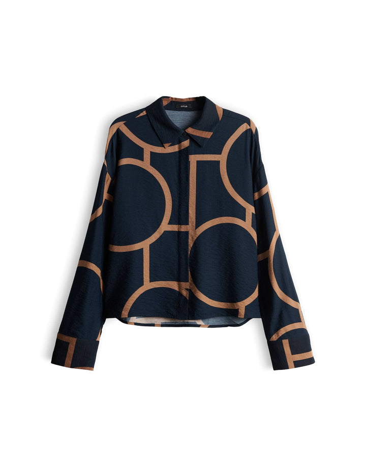 Elegante Damenbluse mit lockerem Schnitt und stilvollem Grafikmuster. Komfortables Langarm-Oberteil für Business & Freizeit.