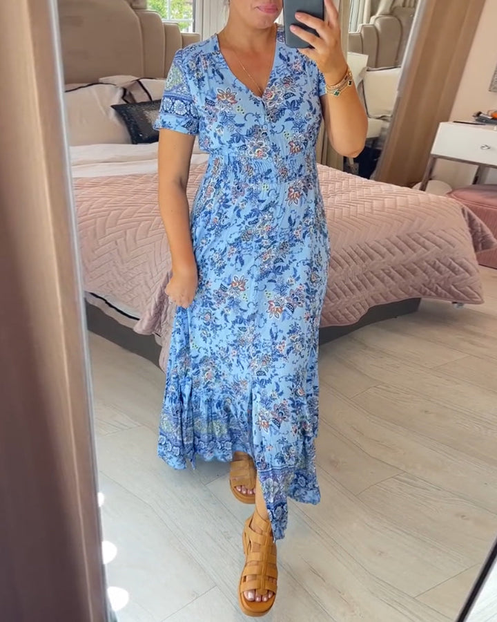 Fließendes Damenkleid, V-Ausschnitt, perfekt für laue Sommerabende. Elegant & gemütlich.