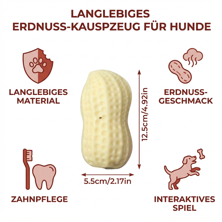 Langlebiges Erdnuss-Design Kauspielzeug für Hunde. Extrem robust und ideal als bissfestes Zahnpflegespielzeug.