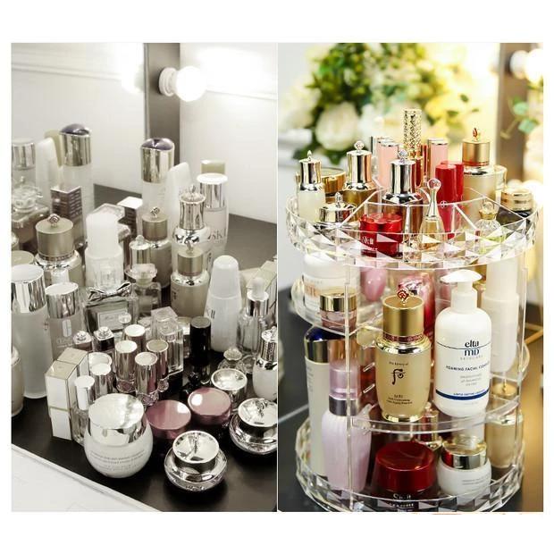 Eleganter Kristall-Optik Kosmetik Organizer, transparent. 360° drehbarer Halter für Make-up & Beauty-Artikel im Bad.