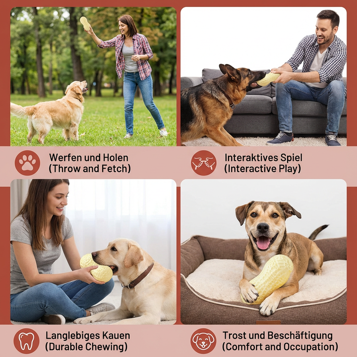 Bissfestes Erdnuss-Hundespielzeug für aktive Hunde. Langlebiges Kauspielzeug, unterstützt die Maulhygiene.