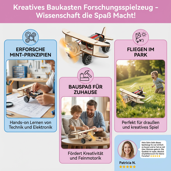 Glückliches Kind forscht mit dem wissenschaftlichen Lernspielzeug, entdeckt Prinzipien der Physik.