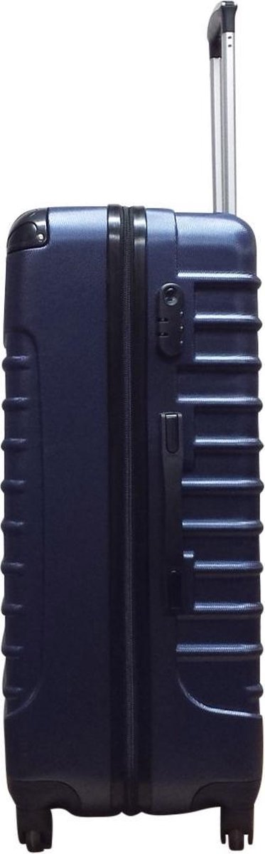 Dunkelblaues 2-teiliges Rollkoffer-Set aus Hartschale, ideal für Urlaub und Geschäftsreisen, Größen S & XL.