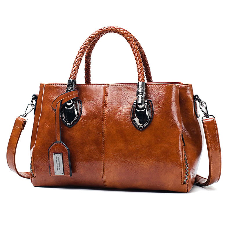Stilvolle braune Damen Ledertasche, Retro-Stil, große Schultertasche.