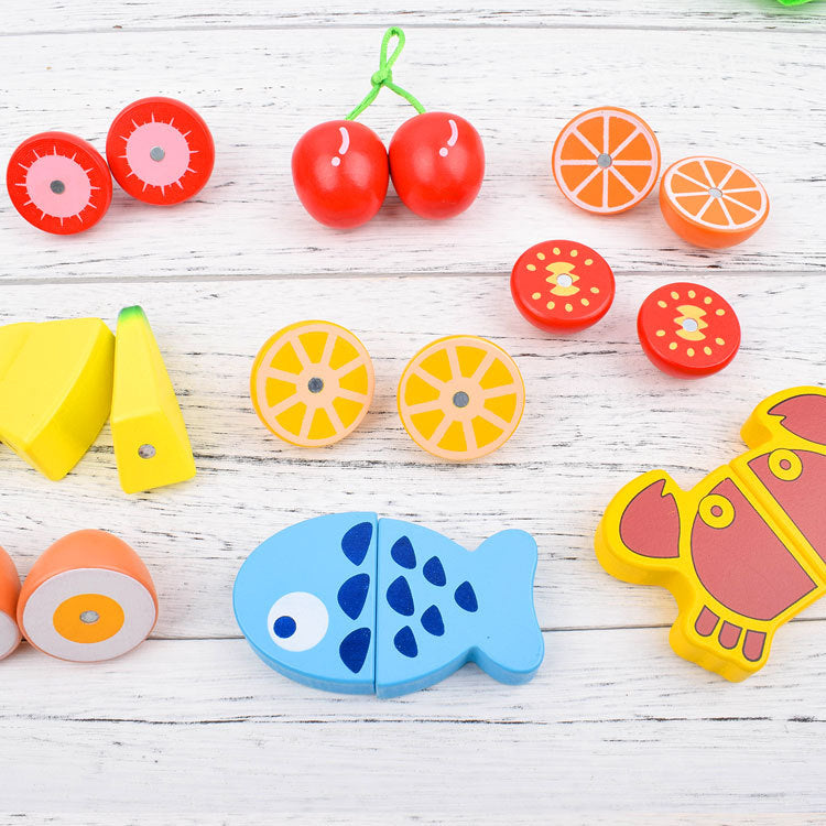 Sicheres Holzspielzeug: Robustes Montessori Schneideset mit Klettverschluss, ideal für Kleinkinder & entwicklungsfördernd.
