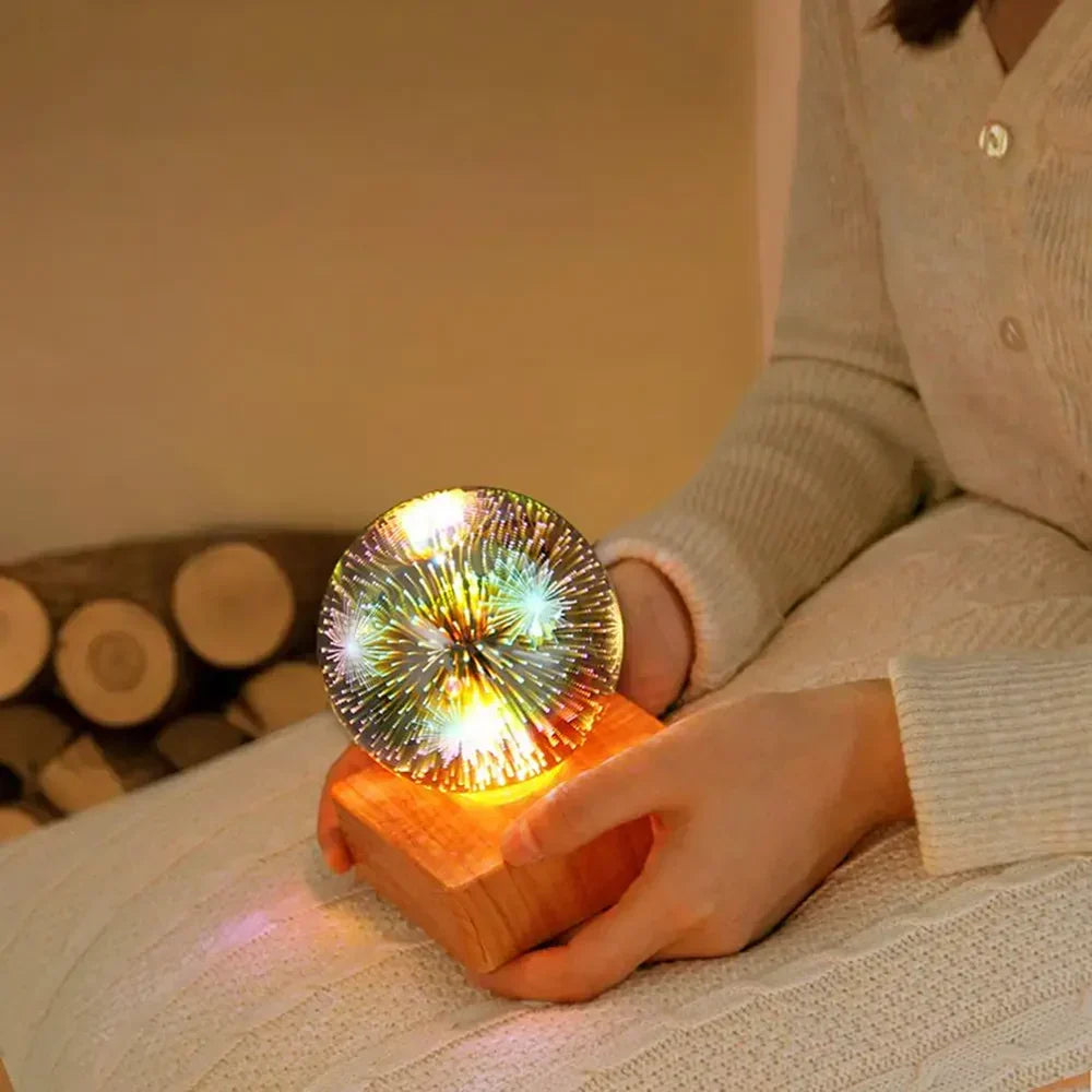 Dekorative Kristallkugellampe mit faszinierendem 3D-Feuerwerk und Sternenhimmel. USB-LED-Nachtlicht für Ihr Zuhause.