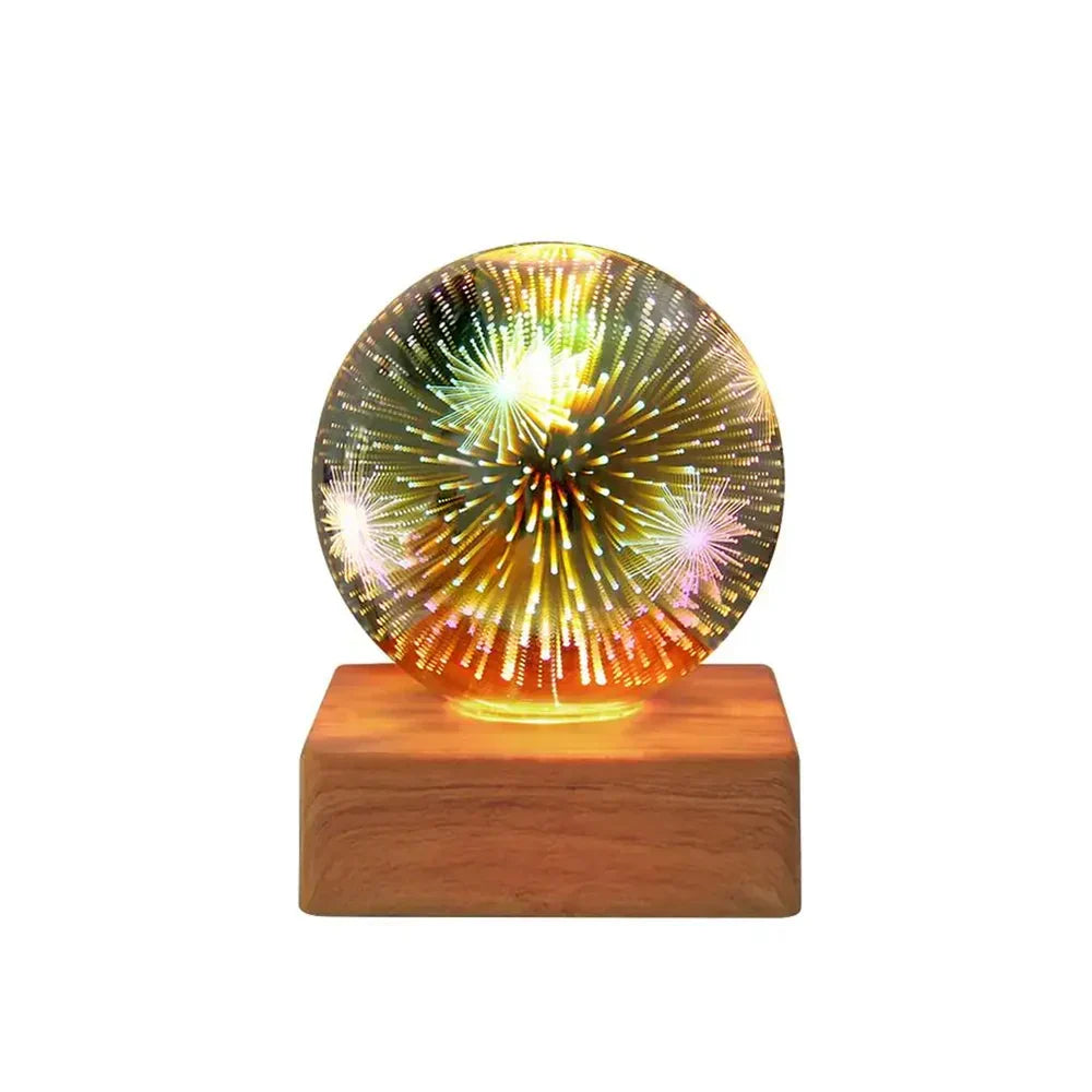Funkelnde Kristallkugel-3D-Lampe mit Sternenhimmel- & Feuerwerkseffekt. Schicke LED-Lampe für Wohn- & Schlafzimmerdeko.