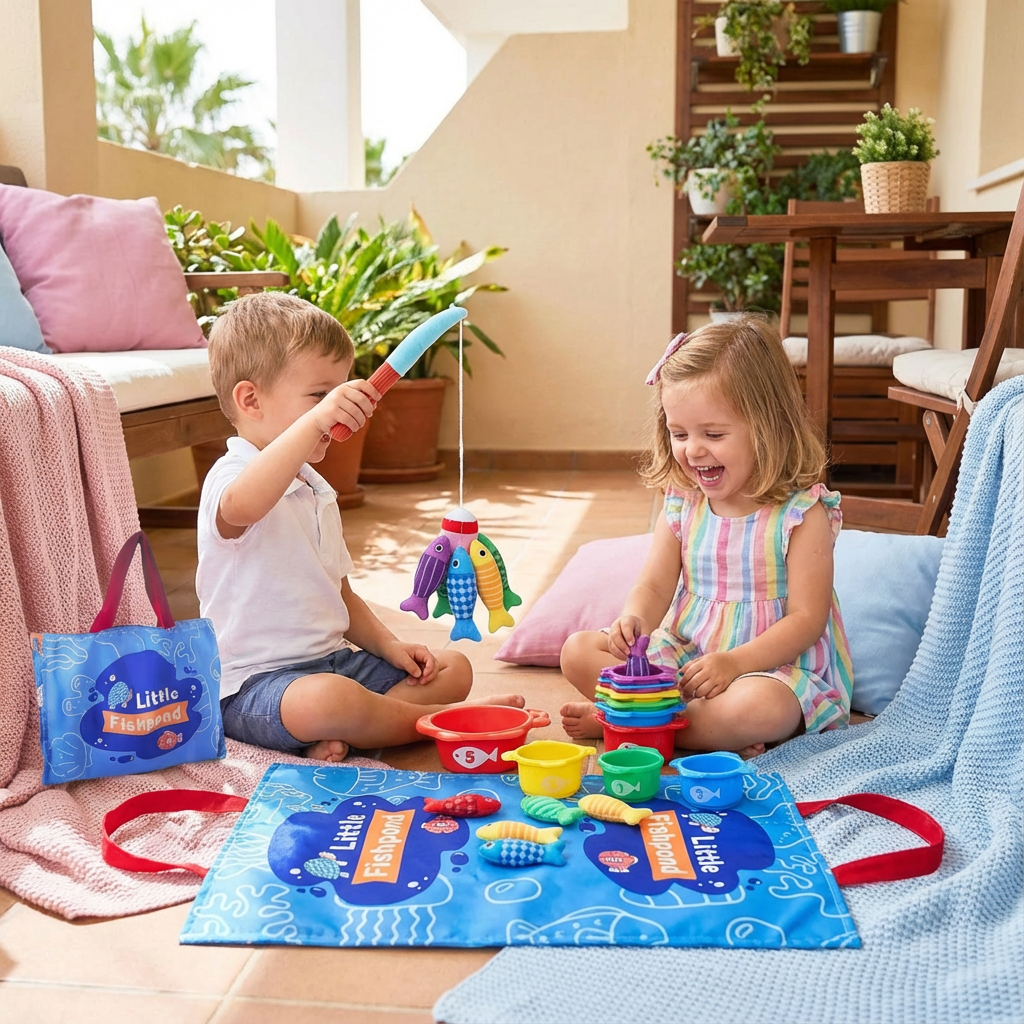Montessori Fischteich Plüsch-Spielzeug: Kinder lernen Farben & Zahlen spielerisch, verbessern Hand-Auge-Koordination.