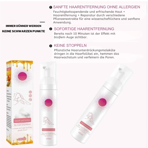 Detailansicht des sanften Haarentfernungssprays. Sorgt für reizfreie und glatte Haut am ganzen Körper.